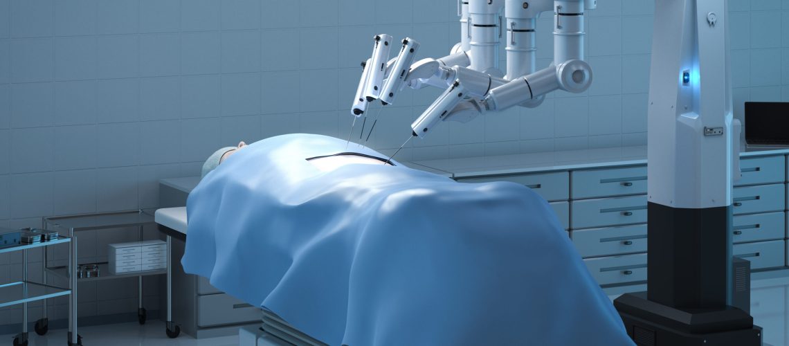 Medical technology concept with 3d rendering surgery robot in surgery room